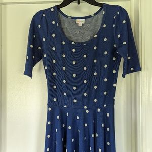 3/$15 LuLaRoe Sz Small Blue/White Polka dot A-line scoop neck dress